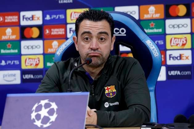 Head Coach Xavi FC Barcelona, Barca looks on, UEFA Champions League Round of 16, FC Barcelona press conference, PK, Pressekonferenz Diego Armando Maradona Stadium, February 20, 2024, Naples, Italy.