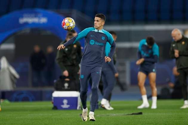 Joao Cancelo FC Barcelona, Barca in action, UEFA Champions League Round of 16, FC Barcelona training, Diego Armando Maradona Stadium, February 20, 2024, Naples, Italy.