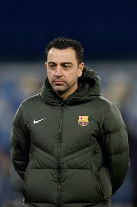 Head Coach Xavi FC Barcelona, Barca looks on, UEFA Champions League Round of 16, FC Barcelona training, Diego Armando Maradona Stadium, February 20, 2024, Naples, Italy.