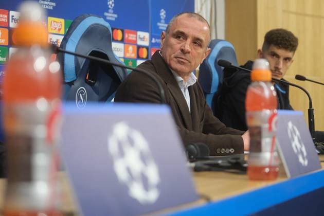 press conference, PK, Pressekonferenz SSC Napoli CL SSC Napoli s Italian coach Francesco Calzona and SSC Napoli s Italian defender Giovanni Di Lorenzo During press conference Barcellona before UEFA Champions League match against Barcellona at the Diego Armando Maradona stadium February 20, 2024, in Naples, Italy. DSCF5436 Copyright: xAntonioxBalascox