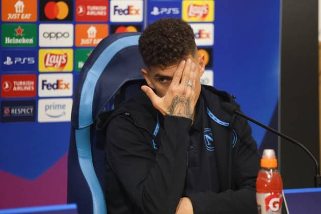 February 20, 2024, Napoli, Campania, ITALIA: 20 02 2024 Naples, pre-match press conference, PK, Pressekonferenz of the 2024 Champions League between Naples and Barcelona valid for the round of 16..In the picture: Giovanni Di Lorenzo of SSC Napoli Napoli ITALIA - ZUMAs236 20240220_aap_s236_039 Copyright: xFabioxSassox
