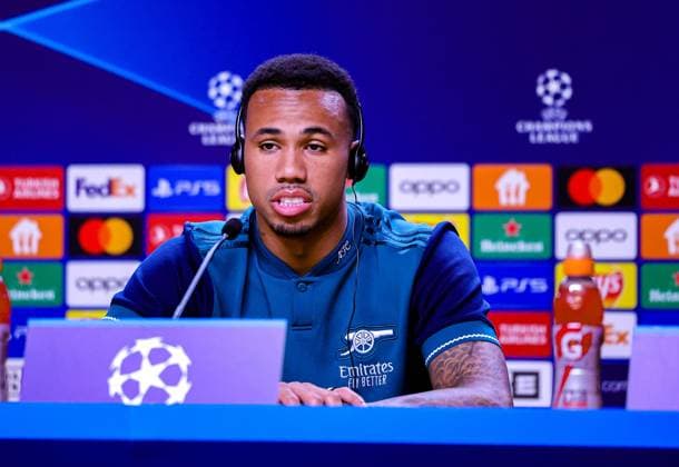 FC Porto 20 02 2024. Press and Training Gabriel (6) of Arsenal during the press conference, PK, Pressekonferenz ahead of FC Porto v Arsenal in the Champions League, at Estadio do Dragao, Porto, Portugal on 20 February 2024. Editorial use only , Copyright: xNigelxKeenex PSI-19098-0003