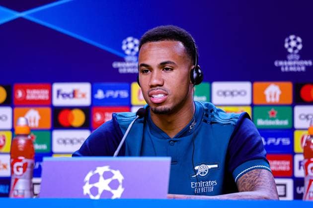 FC Porto 20 02 2024. Press and Training Gabriel (6) of Arsenal during the press conference, PK, Pressekonferenz ahead of FC Porto v Arsenal in the Champions League, at Estadio do Dragao, Porto, Portugal on 20 February 2024. Editorial use only , Copyright: xNigelxKeenex PSI-19098-0007