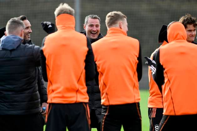 Head coach Brian Priske (centre) attends AC Sparta Prague training session before the Europa League 2nd round return leg match AC Sparta Prague vs Galatasaray Istanbul, Prague, February 21, 2024. (CTKxPhoto OndrejxDeml) CTKPhotoP2024022103239  CTKPhotoP2024022103239