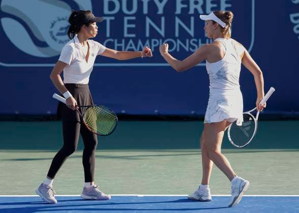 Su Wei Hsieh, Elise Mertens Womens Doubles, Dubai Duty Free Tennis Championships, Dubai, U A E Tennis Dubai Tennis Championships 2024 WTA Dubai Duty Free Tennis Stadium Dubai United Arab Emirates 21 February 2024 Copyright: xJuergenxHasenkopfx