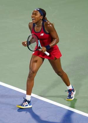 Coco Gauff cheers after the victory, Cheers, Joy, Emotion, Dubai Duty Free Tennis Championships, Dubai, U A E Tennis Dubai Tennis Championships 2024 WTA Dubai Duty Free Tennis Stadium Dubai United Arab Emirates 21 February 2024 Copyright: xJuergenxHasenkopfx