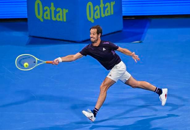 ATP, Tennis Herren Qatar Exxonmobil Open Tennis Tournament 2024 Richard Gasquet of France is playing against Andrey Rublev in his round of 16 singles match at the ATP Qatar ExxonMobil Open tennis tournament at the Khalifa International Tennis Complex in Doha, Qatar, on February 21, 2024. DOHA Qatar  Copyright: xNoushadxThekkayilx originalFilename:varittyakkal-atpqatar240221_npOqz.jpg