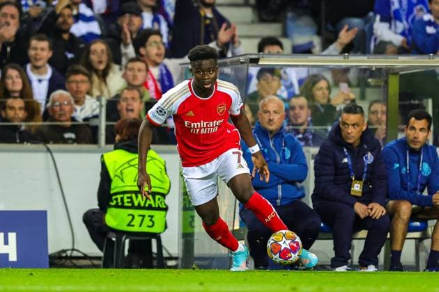 FC Porto v Arsenal Champions League 21 02 2024. Bukayo Saka (7) of Arsenal during the Champions League match between FC Porto and Arsenal at Estadio do Dragao, Porto, Portugal on 21 February 2024. Editorial use only , Copyright: xNigelxKeenex PSI-19079-0015