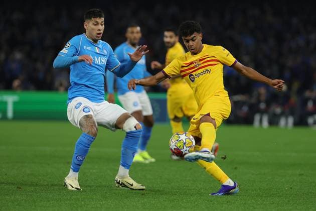 An action during the UEFA CHAMPIONS LEAGUE soccer match between NAPOLI and BARCELLONA at Diego Armando Maradona Stadium in Naples, Italy - Wednesday, February 21, 2024. ( Alessandro Garofalo LaPresse )  Copyright: xAlessandroxGarofalo LaPressex