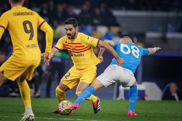 Ilkay Gundogan, Stanislav Lobotka during UEFA Champions League 23 24 game between SSC Napoli and FC Barcelona, Barca at Stadio Diego Armando Maradona, Naples, Italy. (Maciej Rogowski) Naples Stadio Diego Armando Maradona Italy Copyright: xMaciejxRogowskix napolibarcelonafull-50