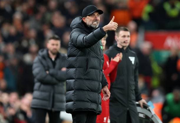 Sport Themen der Woche KW08 Sport Bilder des Tages Liverpool manager Jürgen Klopp Liverpool v Luton Town, Premier League, Football, Anfield, Liverpool, UK - 21 Feb 2024 EDITORIAL USE ONLY No use with unauthorised audio, video, data, fixture lists, club league logos or live services. Online in-match use limited to 120 images, no video emulation. No use in betting, games or single club league player publications.  Copyright: xPaulxGreenwood Shutterstockx 14355124bn
