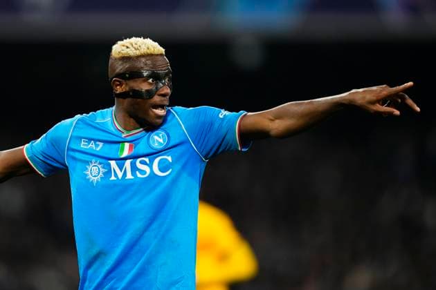 SSC Napoli v FC Barcelona, Barca Round of 16 First Leg - UEFA Champions League 2023 24 Victor Osimhen centre-forward of Napoli and Nigeria reacts during the UEFA Champions League 2023 24 round of 16 first leg match between SSC Napoli and FC Barcelona at Stadio Diego Armando Maradona on February 21, 2024 in Naples, Italy. Naples Italy  Copyright: xJosexBretonx originalFilename:breton-sscnapol240221_npvaQ.jpg