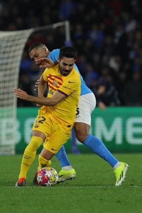 Juan Jesus (SSC Napoli), & x130;lkay Gundogan FC Barcelona, Barca battle for the ball during the UEFA CHAMPIONS LEAGUE soccer match between NAPOLI and BARCELLONA at Diego Armando Maradona Stadium in Naples, Italy - Wednesday, February 21, 2024. ( Alessandro Garofalo LaPresse )  Copyright: xAlessandroxGarofalo LaPressex