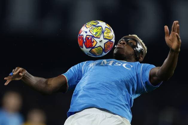 Champions League match SSC Napoli vs Barcellona SSC Napoli s Nigerian forward Victor Osimhen controls the ball during the UEFA Champions League round 16 match between SSC Napoli vs Barcellona at the Diego Armando Maradona Stadium in Naples, southern Italy, on February 21, 2024. ABPH4281 Copyright: xAntonioxBalascox