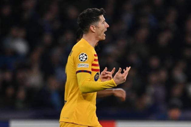 Ci Napoli 21 02 2024 - Champions League Napoli-Barcellona foto Carmelo Imbesi Image nella foto: esultanza gol Robert Lewandowski 