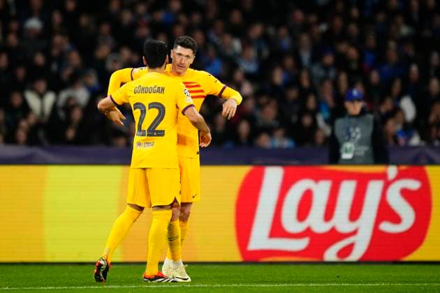 SSC Napoli v FC Barcelona, Barca Round of 16 First Leg - UEFA Champions League 2023 24 Robert Lewandowski centre-forward of Barcelona and Poland celebrates after scoring his sides first goal during the UEFA Champions League 2023 24 round of 16 first leg match between SSC Napoli and FC Barcelona at Stadio Diego Armando Maradona on February 21, 2024 in Naples, Italy. Naples Italy  Copyright: xJosexBretonx originalFilename:breton-sscnapol240221_npw4F.jpg