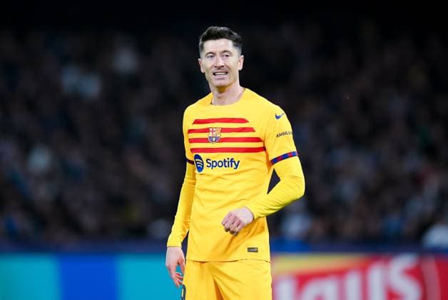 SSC Napoli v FC Barcelona, Barca - UEFA Champions League Robert Lewandowski of FC Barcelona looks dejected during the UEFA Champions League Round of 16 first leg match between SSC Napoli v FC Barcelona at Stadio Diego Armando Maradona on February 14, 2024 in Rome, Italy. Naples Stadio Diego Armando Maradona Naples Italy Copyright: xGiuseppexMaffiax UCL_Napoli-Barcelona_GM_210224DSC03486