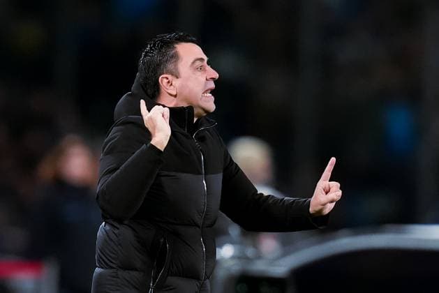 SSC Napoli v FC Barcelona, Barca - UEFA Champions League Xavi Hernandez head coach of FC Barcelona gestures during the UEFA Champions League Round of 16 first leg match between SSC Napoli v FC Barcelona at Stadio Diego Armando Maradona on February 14, 2024 in Rome, Italy. Naples Stadio Diego Armando Maradona Naples Italy Copyright: xGiuseppexMaffiax UCL_Napoli-Barcelona_GM_210224DSC06611