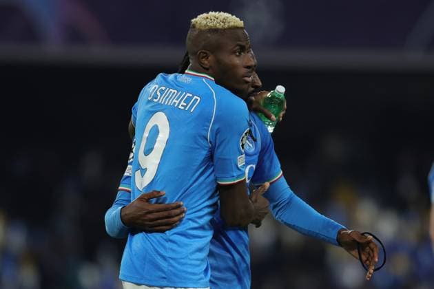 Victor Osimhen (SSC Napoli) final celebration during the UEFA CHAMPIONS LEAGUE soccer match between NAPOLI and BARCELLONA at Diego Armando Maradona Stadium in Naples, Italy - Wednesday, February 21, 2024. ( Alessandro Garofalo LaPresse )  Copyright: xAlessandroxGarofalo LaPressex