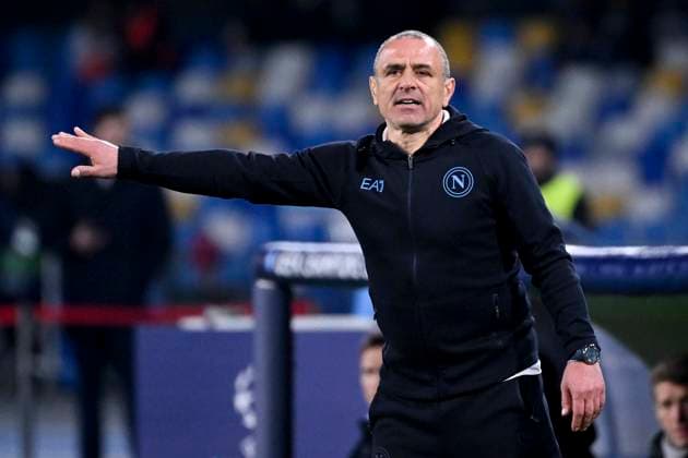 Francesco Calzona head coach of SSC Napoli gestures during the Champions League football match between SSC Napoli and FC Barcelona, Barca at Diego Armando Maradona stadium in Naples (Italy), February 21st, 2024. AndreaxStaccioli