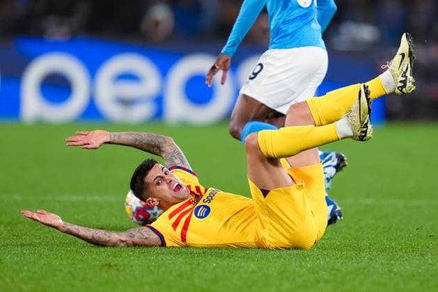 SSC Napoli v FC Barcelona, Barca - UEFA Champions League Joao Cancelo of FC Barcelona reacts during the UEFA Champions League Round of 16 first leg match between SSC Napoli v FC Barcelona at Stadio Diego Armando Maradona on February 14, 2024 in Rome, Italy. Naples Stadio Diego Armando Maradona Naples Italy Copyright: xGiuseppexMaffiax UCL_Napoli-Barcelona_GM_210224DSC00323