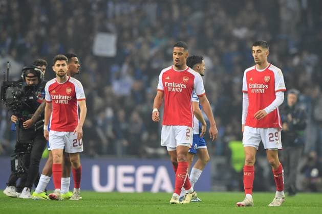 Estadio do Dragao Jorginho, William Saliba and Kai Havertz of Arsenal, regret the defeat after the match between Porto and Arsenal, in the round of 16 of the UEFA Champions League 2023 2024 at Estadio do Dragao this Wednesday 21. 30761 (Daniel Castro SPP) Copyright: xDanielxCastrox xSPPx spp-en-DaCa-DVC_1709