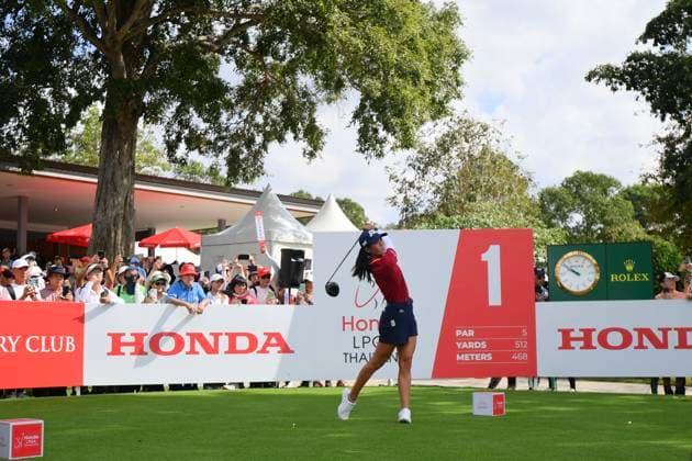 Honda LPGA, Golf Damen Thailand 2024 Celine Boutier of France is playing her tee shot during the first round of the Honda LPGA Thailand 2024 at Siam Country Club Old Course in Chonburi, Thailand, on February 22, 2024. Chonburi Thailand  Copyright: xVachiraxVachirax originalFilename:kalong-notitle240222_npF5b.jpg