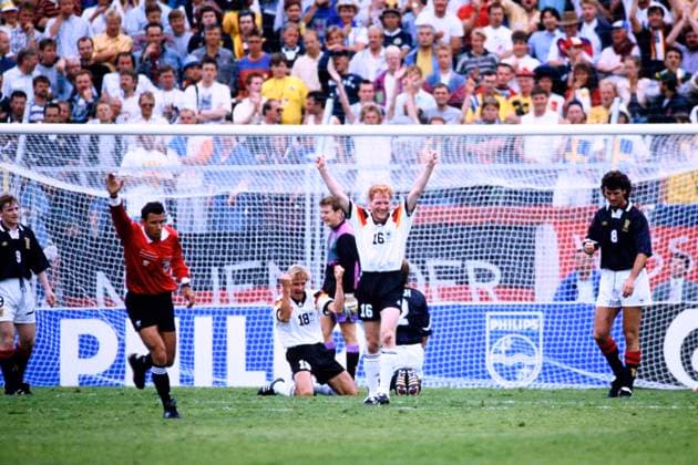 RIEDLE Karlheinz Team Germany not in picture cheering after his goal for 1 0 center KLINSMANN and SAMMER UEFA European Football Championship 1992 Sweden preliminary round match Germany Scotland 2 0 on June 15, 1992 in Norrkoeping Copyright: xLacixPerenyix