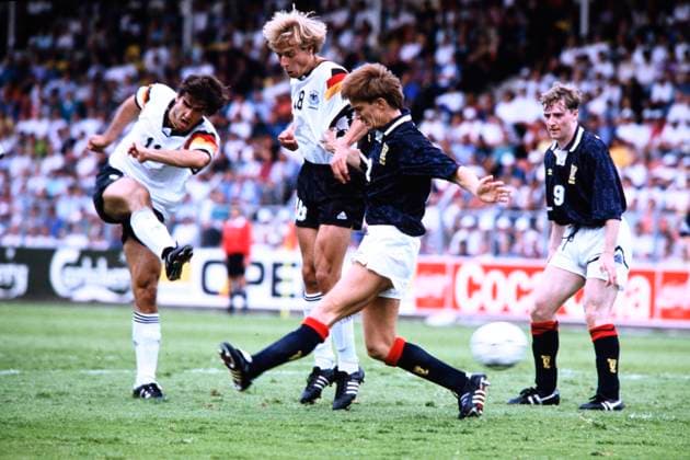 RIEDLE Karlheinz Team Germany Goal 1 0 with KLINSMANN Juergen UEFA European Football Championship 1992 Sweden Preliminary Round Match Germany Scotland 2 0 on June 15, 1992 in Norrkoeping Copyright: xLacixPerenyix