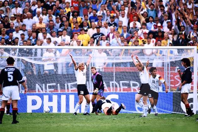 RIEDLE Karlheinz Team Germany on the right cheering after his goal to make it 1 0 Center KLINSMANN and SAMMER UEFA European Football Championship 1992 Sweden Preliminary round match Germany Scotland 2 0 on June 15, 1992 in Norrkoeping Copyright: xLacixPerenyix