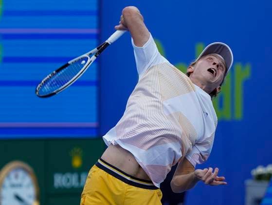 ATP, Tennis Herren Qatar Exxonmobil Open Tennis Tournament 2024 Emil Ruusuvuori of Finland is playing in his quarterfinal singles match against Karen Khachanov at the ATP Qatar ExxonMobil Open tennis tournament at the Khalifa International Tennis Complex in Doha, Qatar, on February 22, 2024. DOHA Qatar  Copyright: xNoushadxThekkayilx originalFilename:varittyakkal-atpqatar240222_npMFZ.jpg