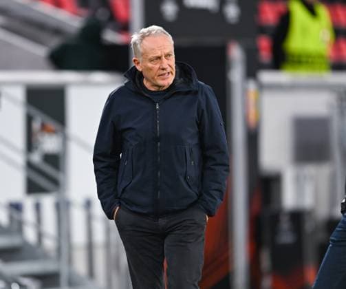 Germany, Freiburg, 22 02 2024, Europa Park Stadion, SC Freiburg vs RC Lens UEFA Europa League, Coach Christian Streich SC Freiburg looks Freiburg Europa Park Stadion Baden Wuerttemberg Germany eu-images-738