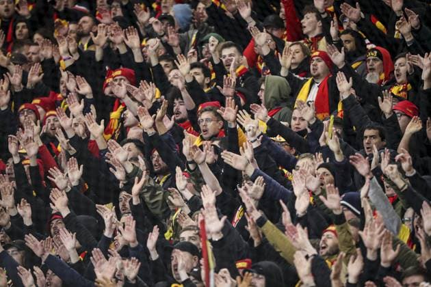 Supporters RC Lens - ambiance FOOTBALL : UEFA Europa League. SC Freibourg - RC Lens -22 02 2024 ElyxandroCegarra Panoramic 