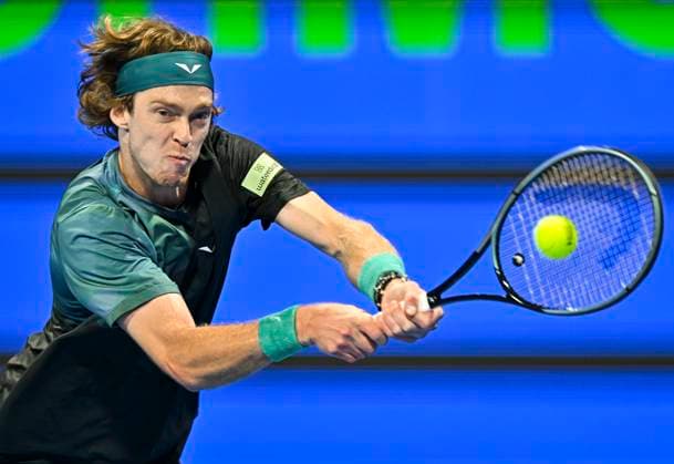 ATP, Tennis Herren Qatar Exxonmobil Open Tennis Tournament 2024 Andrey Rublev is playing in his quarterfinal singles match against Jakub Mensik from the Czech Republic at the ATP Qatar ExxonMobil Open tennis tournament at the Khalifa International Tennis Complex in Doha, Qatar, on February 22, 2024. DOHA Qatar  Copyright: xNoushadxThekkayilx originalFilename:varittyakkal-atpqatar240222_npoSK.jpg