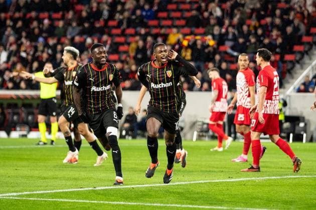 UEFA Europa League SC Freiburg RC Lens 22 02 20224 RC Lens celebrating 0 1, by David Pereira da Costa RC Lens, 10 UEFA Europa League SC Freiburg RC Lens Europa Park Stadium, Freiburg 22 02 20224 Copyright: xBEAUTIFULxSPORTS Buriakovx