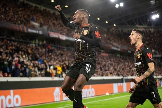 UEFA Europa League SC Freiburg RC Lens 22 02 20224 RC Lens celebrating 0 1, by David Pereira da Costa RC Lens, 10 UEFA Europa League SC Freiburg RC Lens Europa Park Stadium, Freiburg 22 02 20224 Copyright: xBEAUTIFULxSPORTS Buriakovx