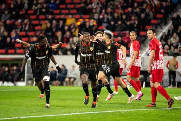 UEFA Europa League SC Freiburg RC Lens 22 02 20224 RC Lens celebrating 0 1, by David Pereira da Costa RC Lens, 10 UEFA Europa League SC Freiburg RC Lens Europa Park Stadium, Freiburg 22 02 20224 Copyright: xBEAUTIFULxSPORTS Buriakovx