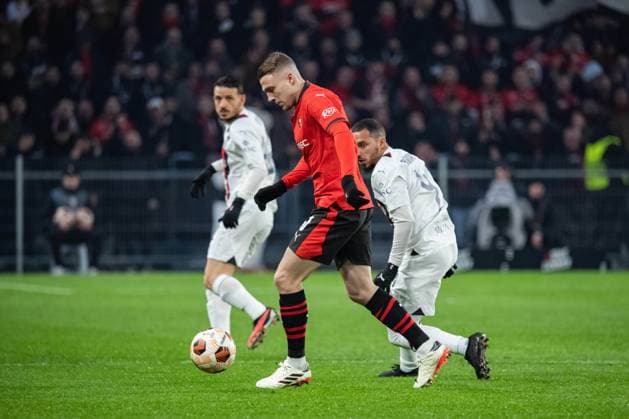 Adrien Truffert (Stade Rennais) FOOTBALL : Stade Rennais x AC Milan - Ligue Europa - Barrage retour - 22 02 2024 BaptisteAutissier Panoramic 