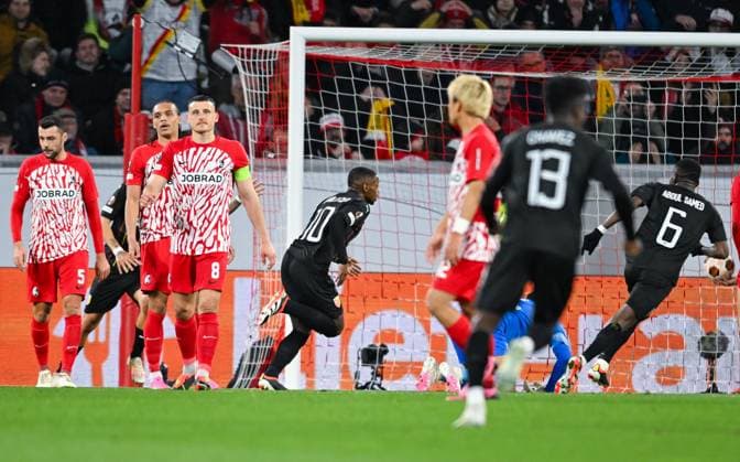 Germany, Freiburg, 22 02 2024, Europa Park Stadion, SC Freiburg vs RC Lens UEFA Europa League, David Costa RC Lens celebrates his goal Freiburg Europa Park Stadion Baden Wuerttemberg Germany eu-images-738