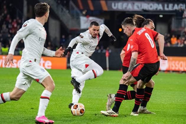 IsmaÃ«l Bennacer (AC Milan) FOOTBALL : Stade Rennais x AC Milan - Ligue Europa - Barrage retour - 22 02 2024 BaptisteAutissier Panoramic 