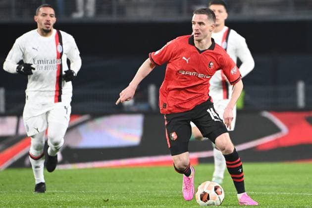 Stade Rennais - Milan AC PHOTOPQR LE TELEGRAMME NICOLAS CREACH ; ; 22 02 2024 ; Football. Rennes 35 le 22 février 2024 Stade du Roazhon Park Ligue Europa 16 ème de finale. Saison 2023-2024. Stade Rennais - Milan AC Benjamin Bourigeaud Photo Nicolas Créach France  Copyright: xPHOTOPQR LExTELEGRAMME MAXPPPxNICOLASxCREACHx 20240222TGB0387 20240222TGB0387