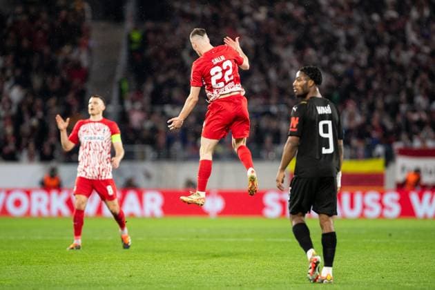 UEFA Europa League SC Freiburg RC Lens 22 02 20224 Roland Sallai SC Freiburg, 22 celebrating after the goal UEFA Europa League SC Freiburg RC Lens Europa Park Stadium, Freiburg 22 02 20224 Copyright: xBEAUTIFULxSPORTS Buriakovx