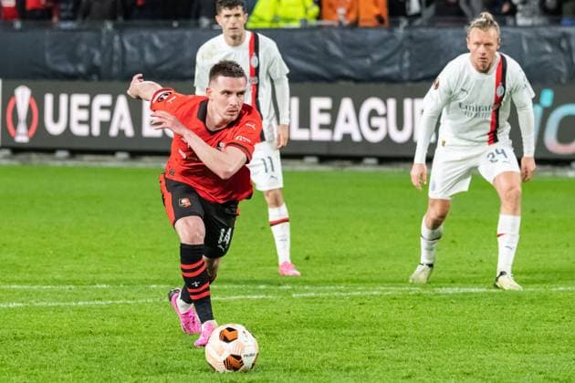 Benjamin Bourigeaud (Stade Rennais) FOOTBALL : Stade Rennais x AC Milan - Ligue Europa - Barrage retour - 22 02 2024 BaptisteAutissier Panoramic 
