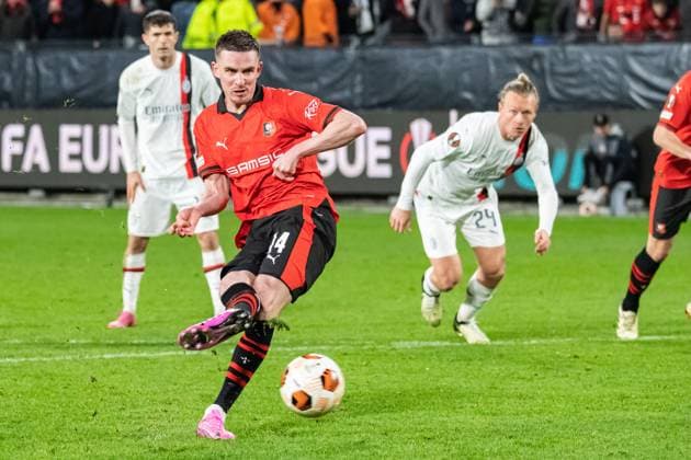 Benjamin Bourigeaud (Stade Rennais) FOOTBALL : Stade Rennais x AC Milan - Ligue Europa - Barrage retour - 22 02 2024 BaptisteAutissier Panoramic 