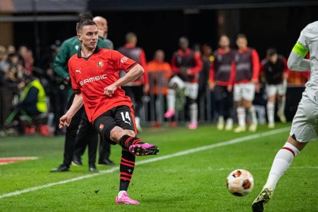 Benjamin Bourigeaud (Stade Rennais) FOOTBALL : Stade Rennais x AC Milan - Ligue Europa - Barrage retour - 22 02 2024 BaptisteAutissier Panoramic 