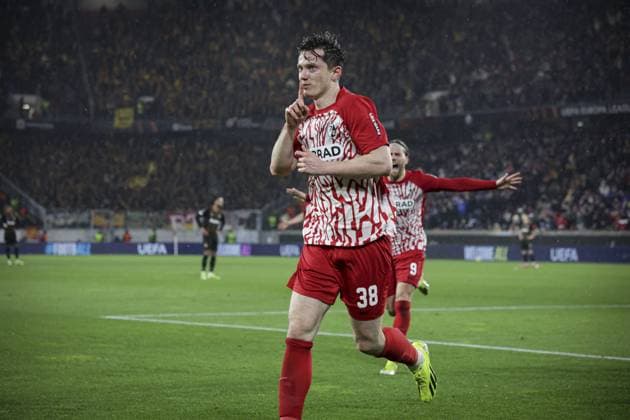 Joie des joueurs de l equipe SC Fribourg apres le but de MICHAEL GREGORITSCH 38 FOOTBALL : UEFA Europa League. SC Freibourg - RC Lens -22 02 2024 ElyxandroCegarra Panoramic 