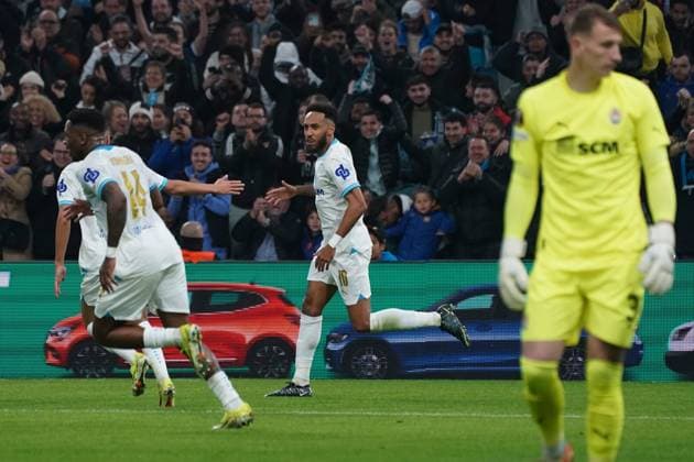 Joie - Pierre Emerick Aubameyang (Olympique de Marseille) FOOTBALL : Olympique de Marseille vs Chakhtar Donetsk - 16e de finale retour d Europa League - Marseille - 22 02 2024 NorbertScanella Panoramic 