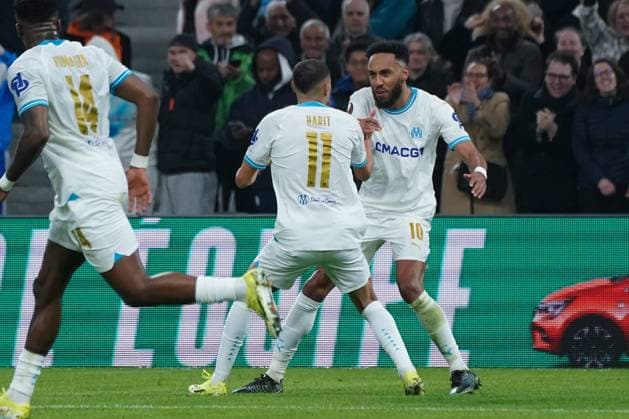 Joie - Pierre Emerick Aubameyang (Olympique de Marseille) - Amine Harit (Olympique de Marseille) FOOTBALL : Olympique de Marseille vs Chakhtar Donetsk - 16e de finale retour d Europa League - Marseille - 22 02 2024 NorbertScanella Panoramic 