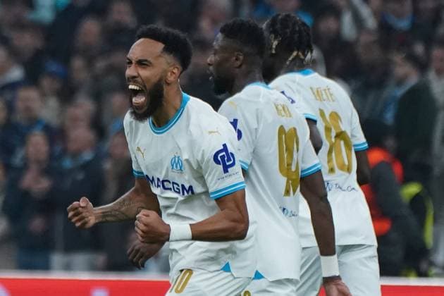 Joie - Pierre Emerick Aubameyang (Olympique de Marseille) FOOTBALL : Olympique de Marseille vs Chakhtar Donetsk - 16e de finale retour d Europa League - Marseille - 22 02 2024 NorbertScanella Panoramic 