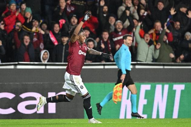 Angelo Preciado (Sparta) celebrates a goal in the Europa League 2nd round return leg match AC Sparta Prague vs Galatasaray Istanbul, Prague, February 22, 2024. (CTKxPhoto MichalxKamaryt) CTKPhotoP2024022209168  CTKPhotoP2024022209168